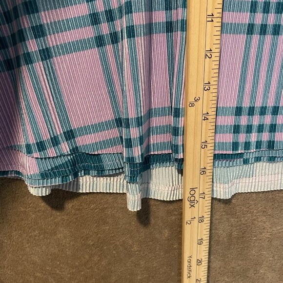 Urban Outfitters Skirt Womens Medium Mini Plaid Pink Turquoise Preppy Flowy - Picture 6 of 6